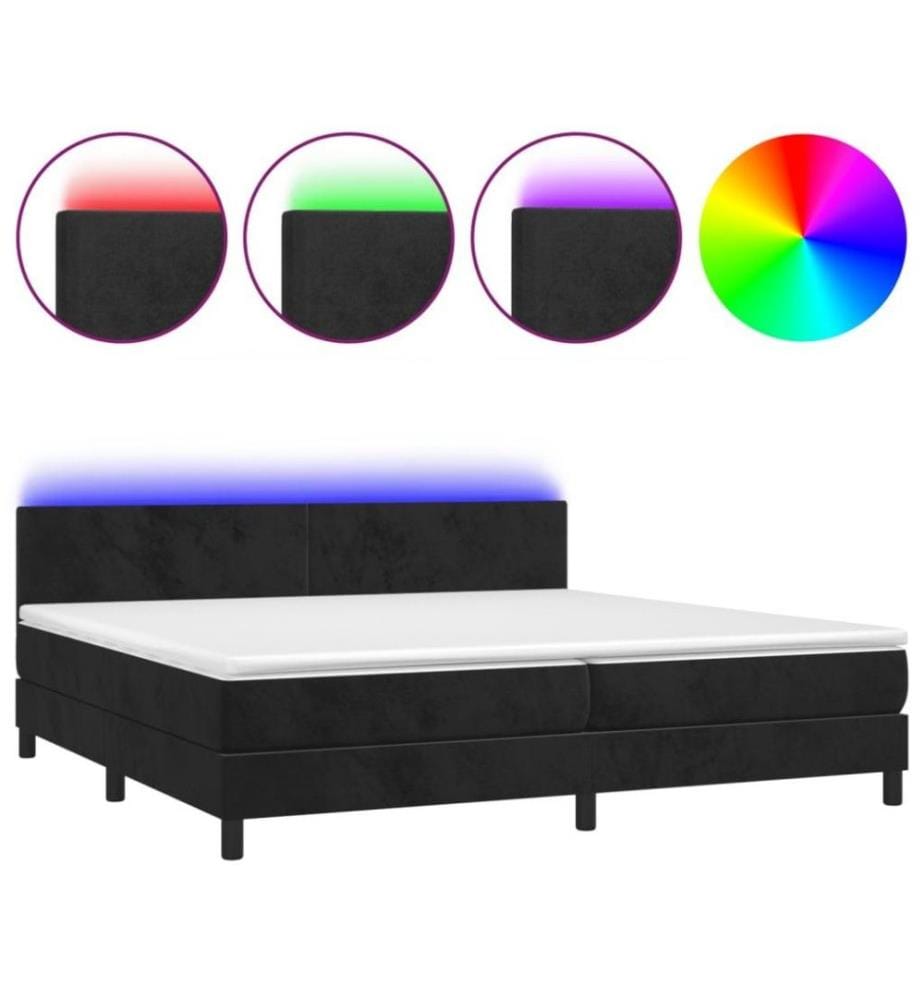 Boxspringbett mit Matratze & LED Schwarz 200x200 cm Samt
