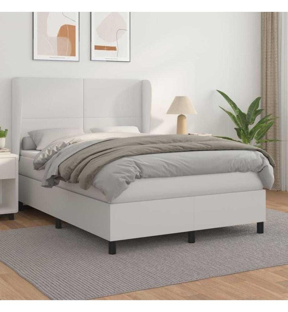 Boxspringbett mit Matratze Weiss 140x200 cm Kunstleder