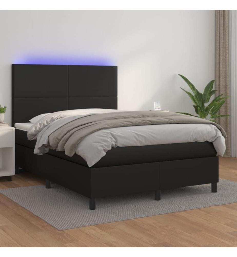 Boxspringbett mit Matratze & LED Schwarz 140x200 cm Kunstleder