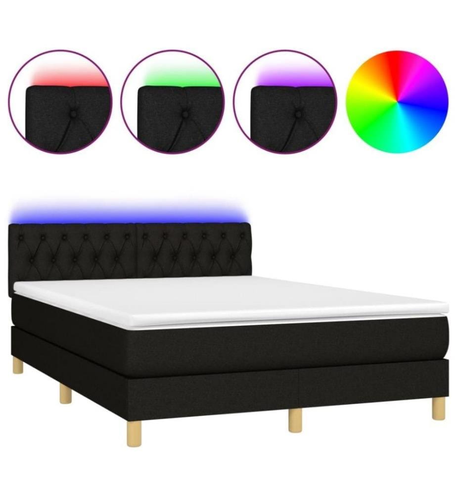Boxspringbett mit Matratze & LED Schwarz 140x200 cm Stoff