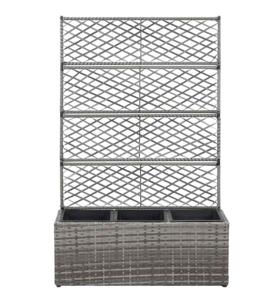 Hochbeet mit Rankgitter 3 Töpfe 83×30×130cm Poly Rattan Grau