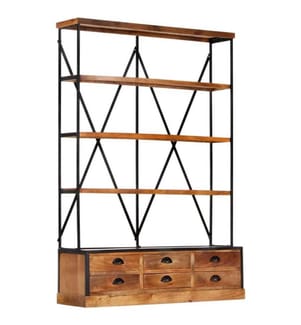 Bücherregal 4 Ebenen 6 Schubladen 122×36×181 cm Massivholz