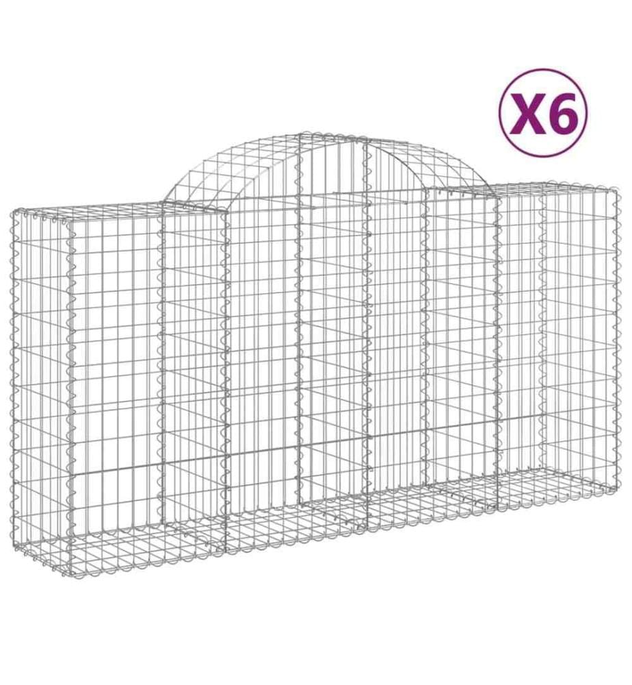 Paniers à gabions arqués 6 pcs 200x50x100/120 cm fer galvanisé