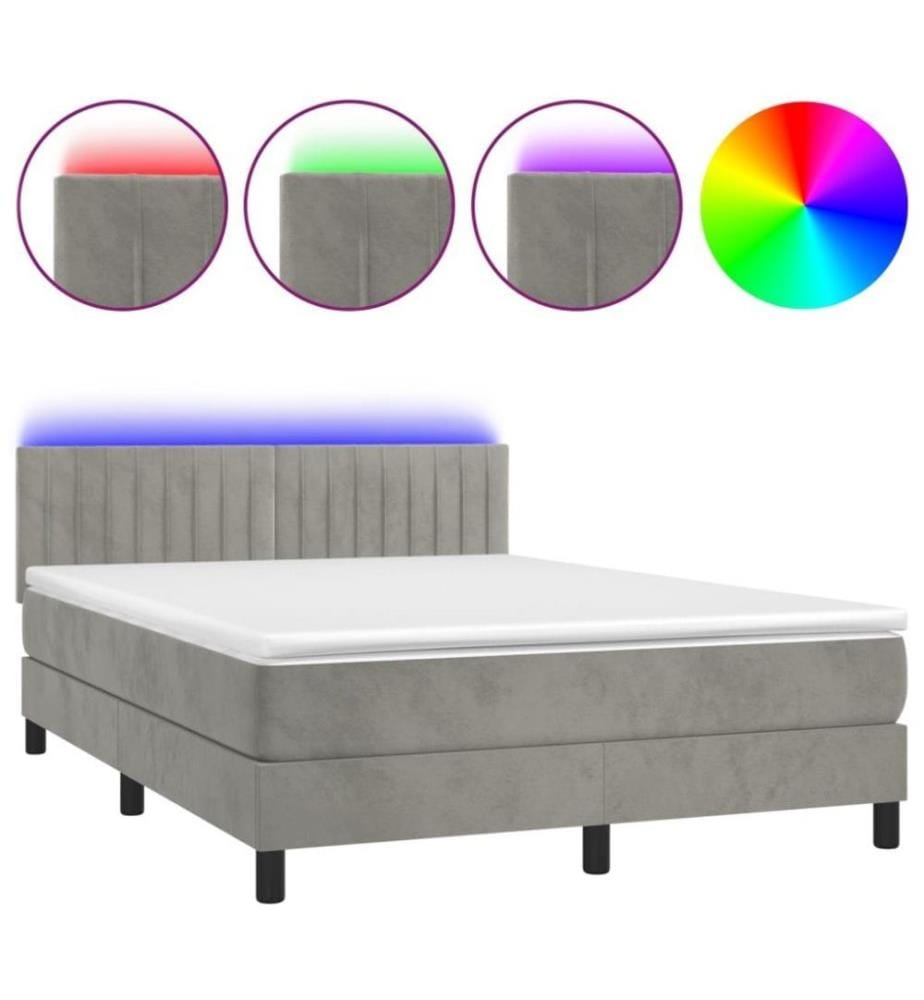 Boxspringbett mit Matratze & LED Hellgrau 140x200 cm Samt