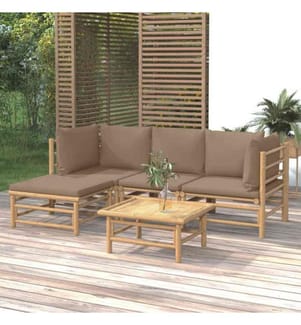 5-tlg. Garten-Lounge-Set mit Kissen Taupe Bambus