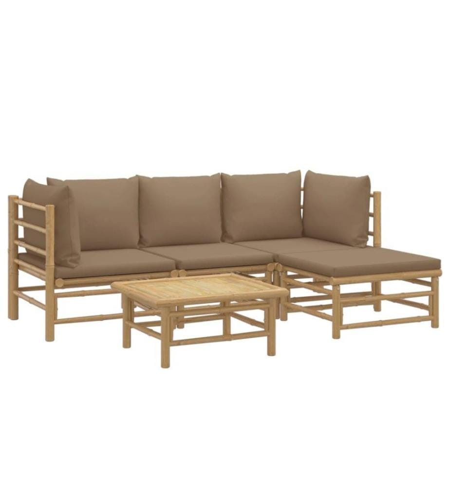 5-tlg. Garten-Lounge-Set mit Kissen Taupe Bambus
