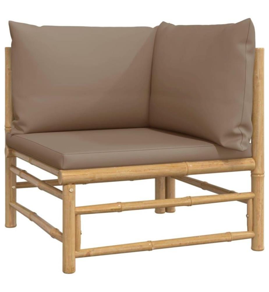 5-tlg. Garten-Lounge-Set mit Kissen Taupe Bambus