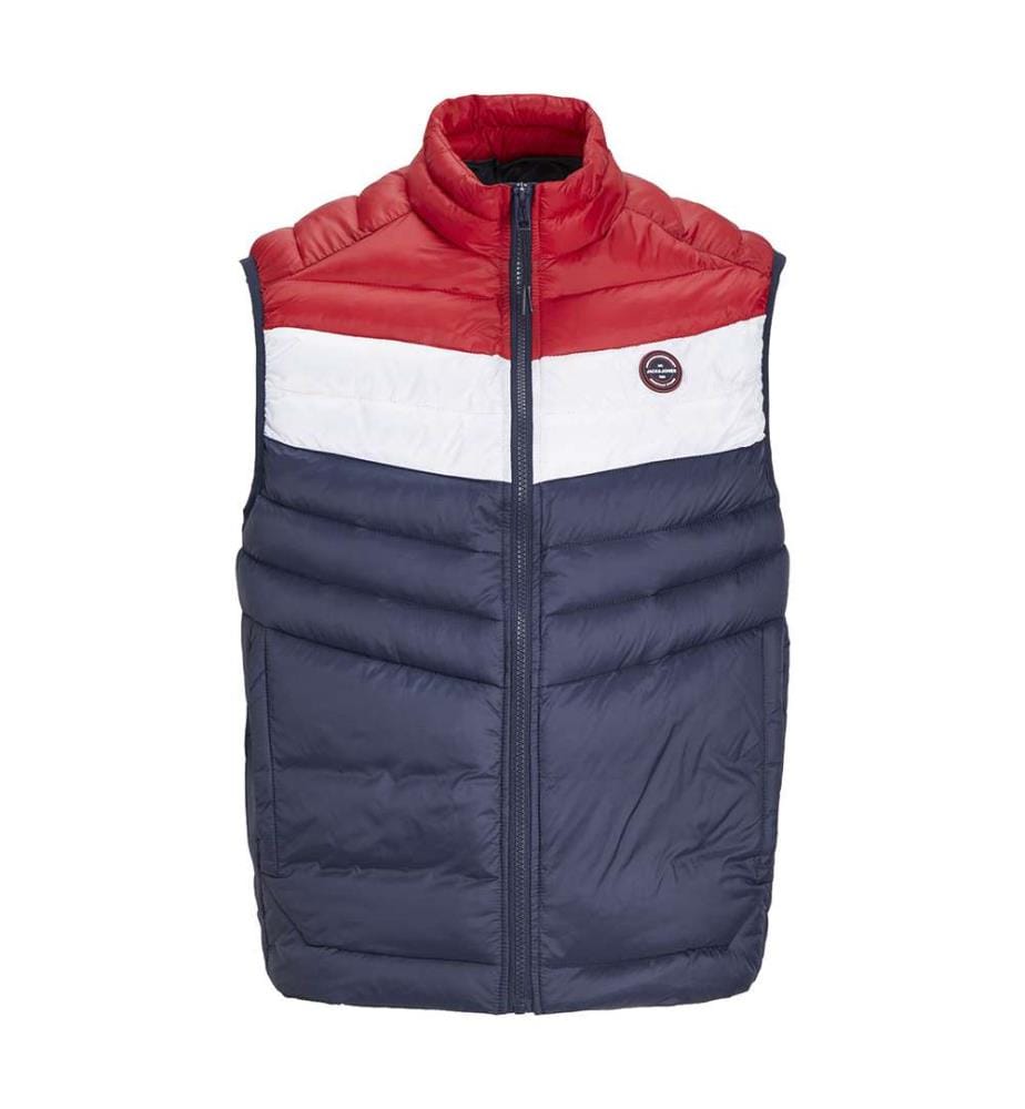 Sleeveless Down Jacket - Blue, White and Red