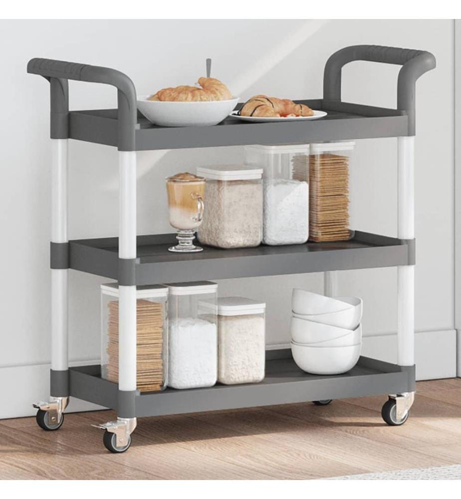 Rollwagen mit 3 Etagen Grau 77x34x72 cm Aluminium