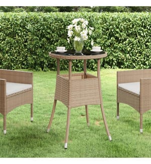 Gartentisch Ø60x75 cm Hartglas und Poly Rattan Beige