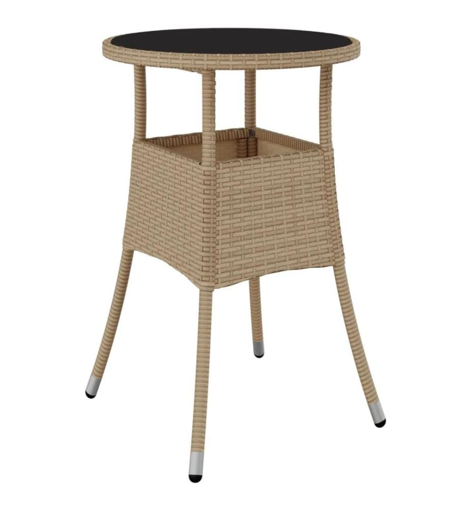 Gartentisch Ø60x75 cm Hartglas und Poly Rattan Beige