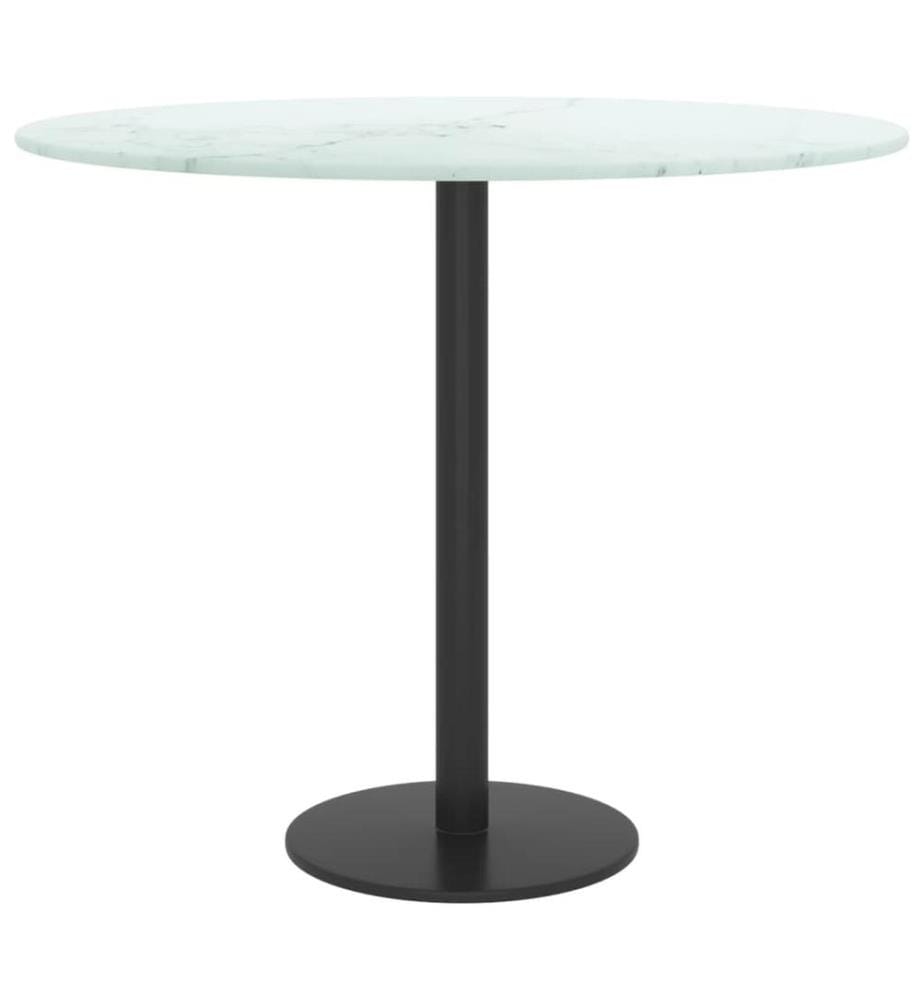 Dessus de table blanc Ø50x0,8cm verre trempé avec design marbre