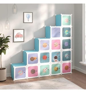 Kinderschrank Modular mit 15 Würfeln Blau PP
