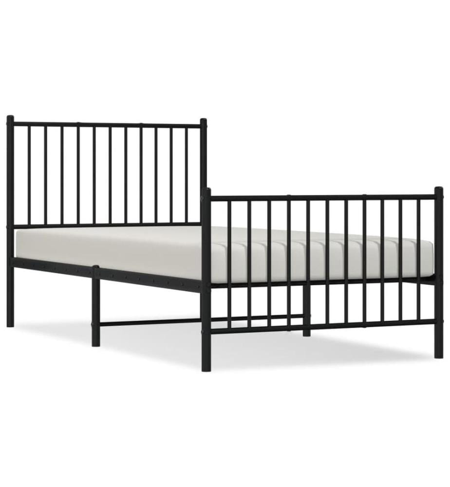 Cadre de lit métal sans matelas avec pied de lit noir 90x190 cm