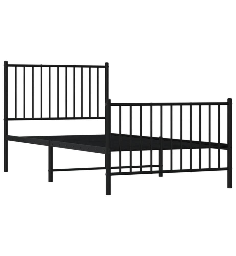 Cadre de lit métal sans matelas avec pied de lit noir 90x190 cm