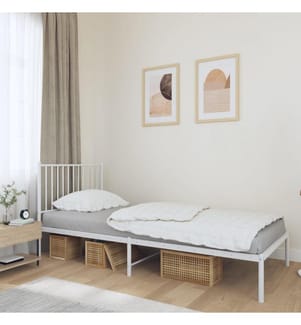Cadre de lit métal sans matelas avec tête de lit blanc 90x200cm