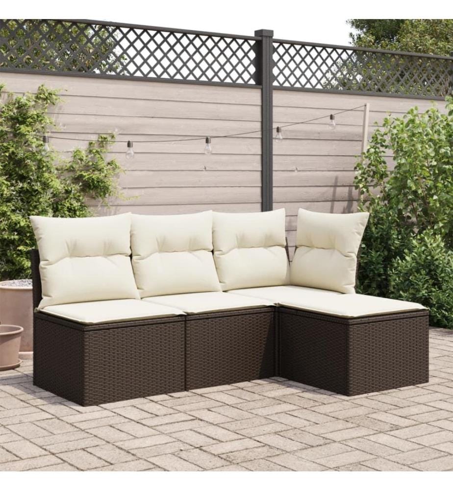 Gartenhocker mit Kissen Braun 55x55x37 cm Poly Rattan