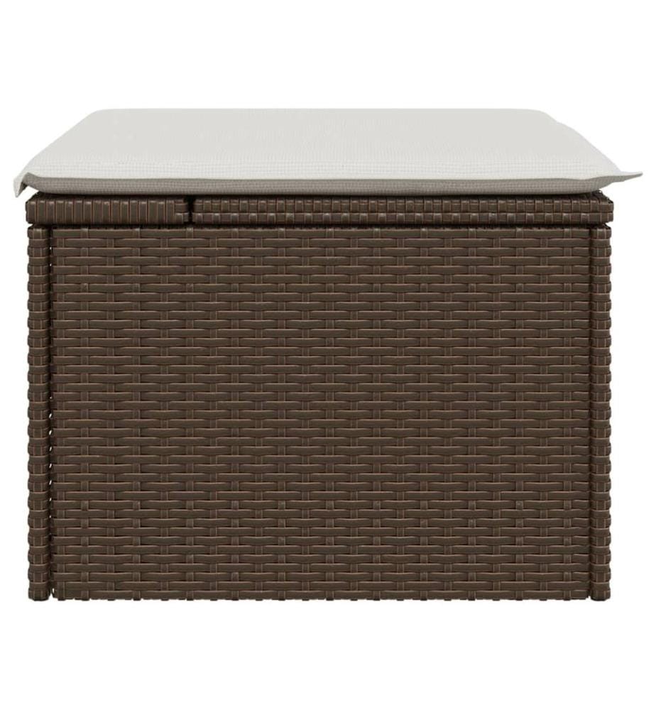 Gartenhocker mit Kissen Braun 55x55x37 cm Poly Rattan