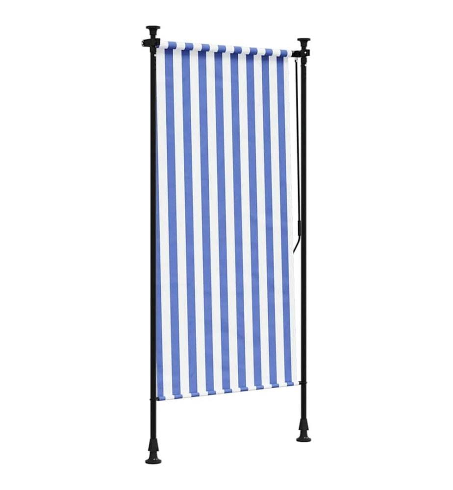 Aussenrollo Blau und Weiss 120x270 cm Stoff und Stahl