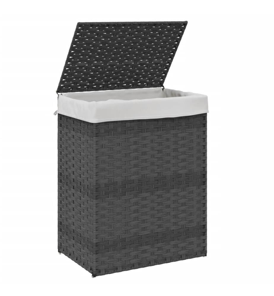 Wäschekorb mit Deckel Grau 46x33x60 cm Poly Rattan