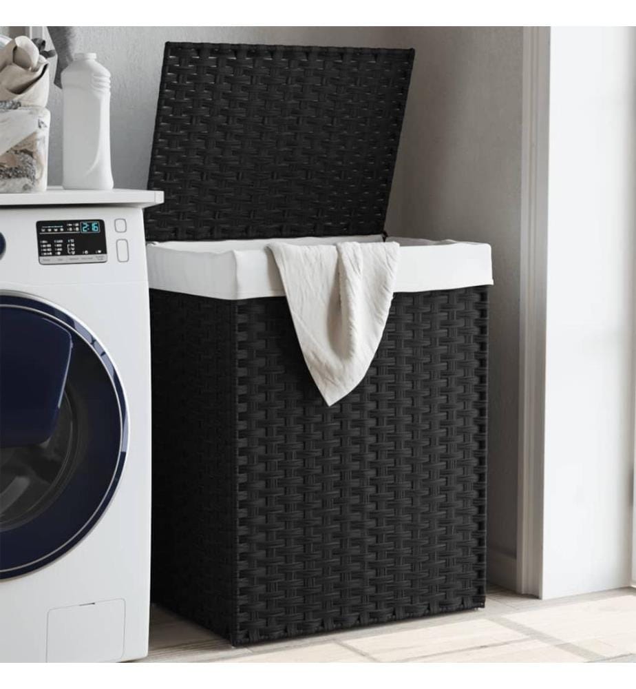 Wäschekorb mit Deckel Schwarz 46x33x60 cm Poly Rattan
