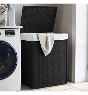 Wäschekorb mit Deckel Schwarz 46x33x60 cm Poly Rattan