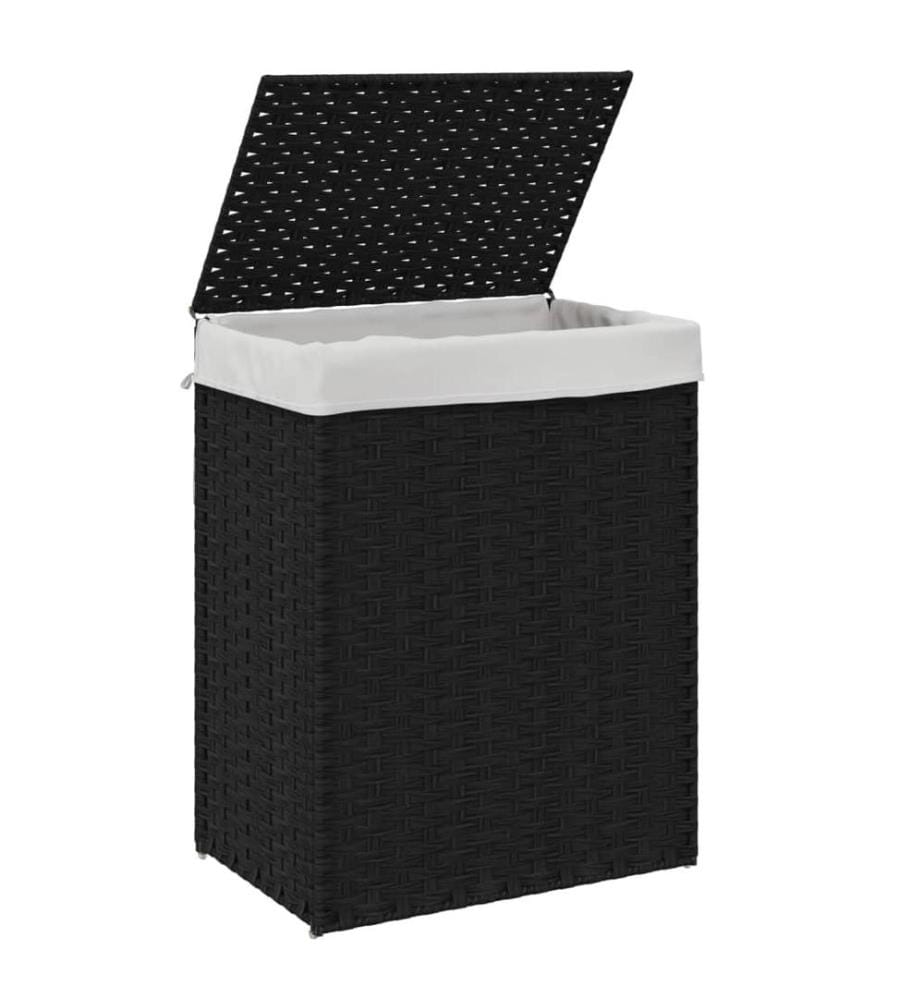 Wäschekorb mit Deckel Schwarz 46x33x60 cm Poly Rattan
