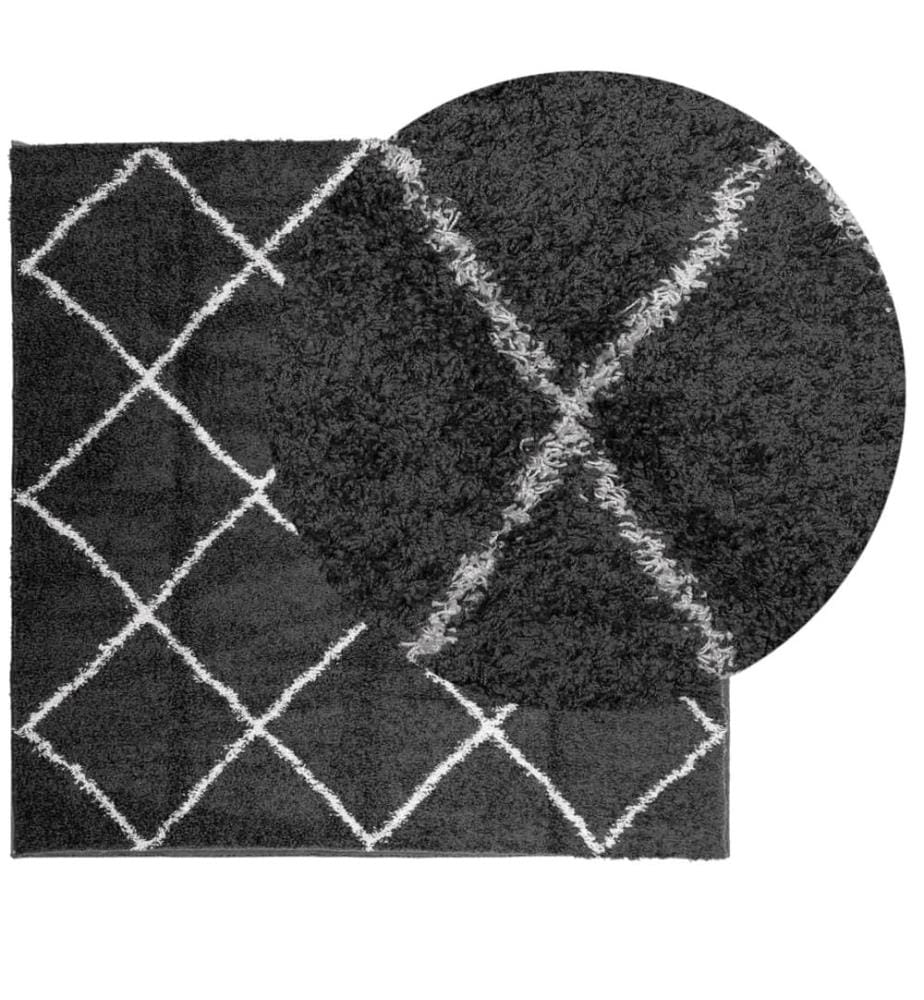 Teppich Shaggy Hochflor Modern Schwarz und Creme 160x160 cm