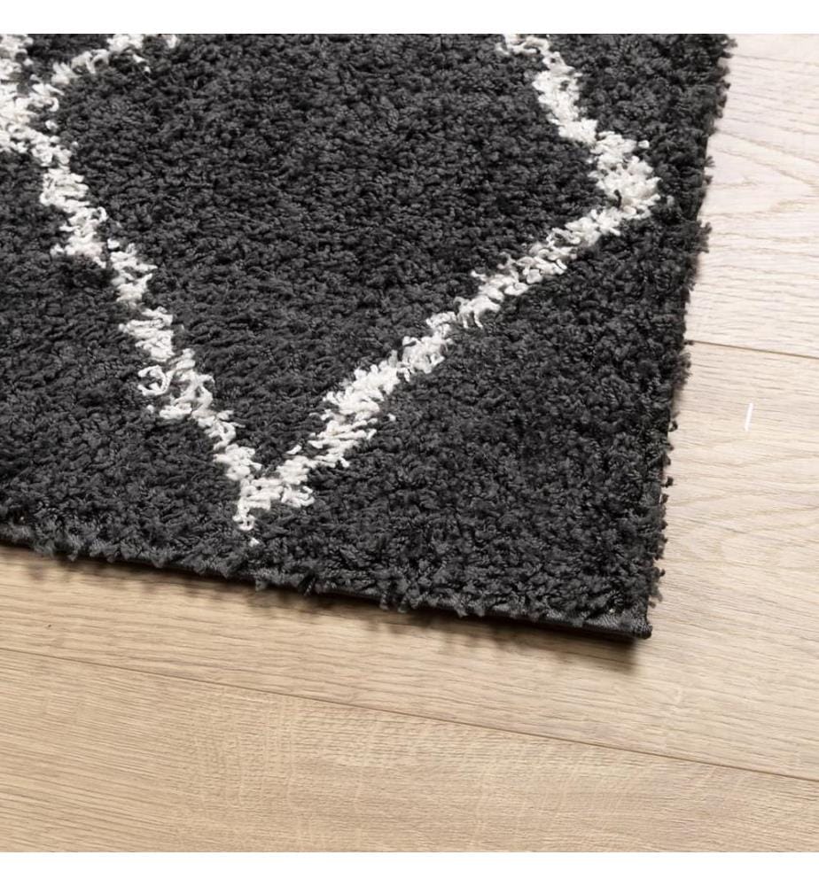 Teppich Shaggy Hochflor Modern Schwarz und Creme 160x160 cm