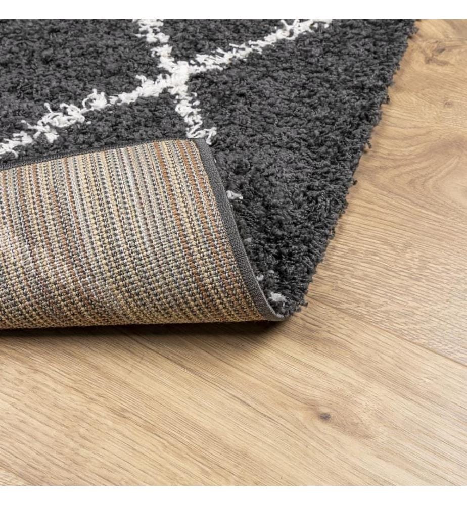 Teppich Shaggy Hochflor Modern Schwarz und Creme 160x160 cm