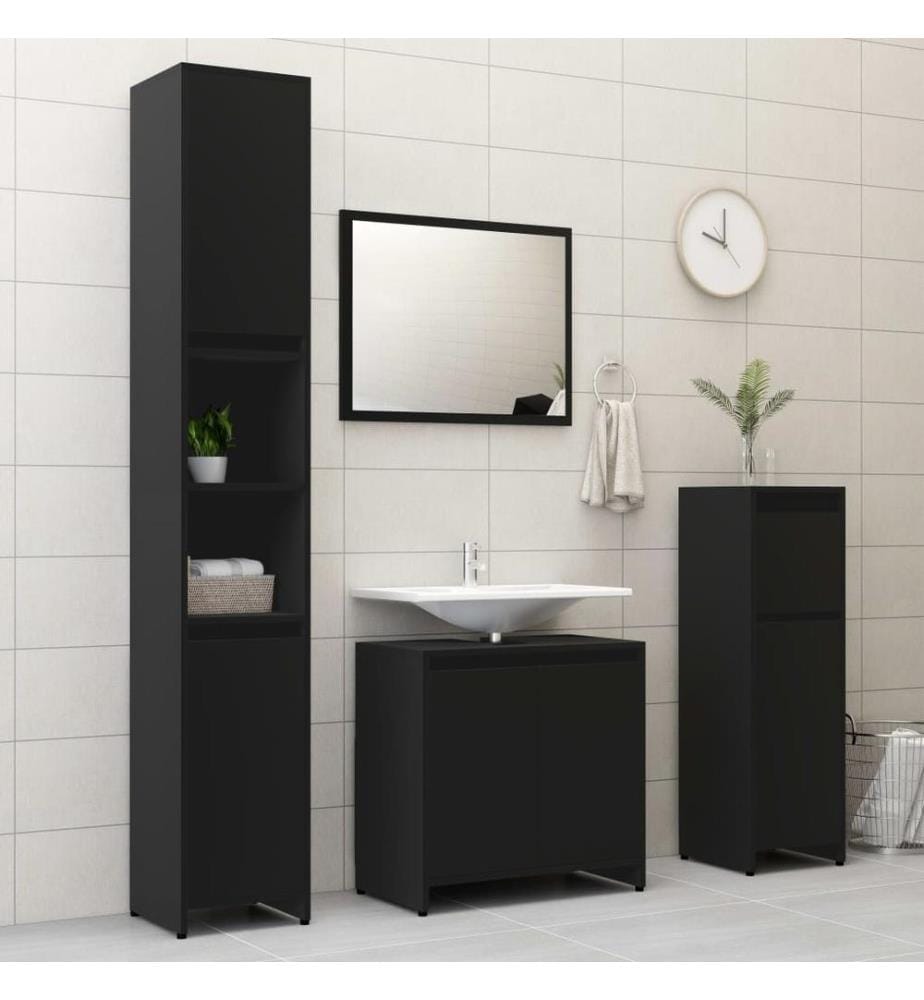 Badezimmerschrank Schwarz 30x30x95 cm Holzwerkstoff