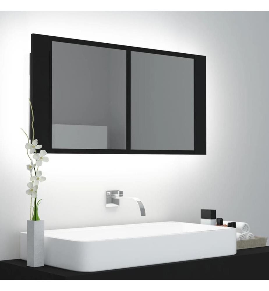 LED-Bad-Spiegelschrank Schwarz 90x12x45 cm Acryl