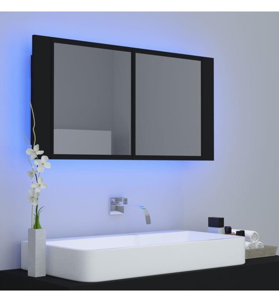 LED-Bad-Spiegelschrank Schwarz 90x12x45 cm Acryl