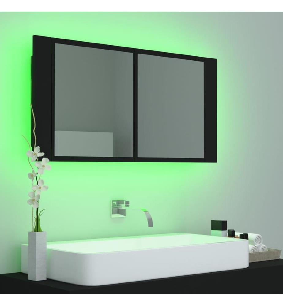 LED-Bad-Spiegelschrank Schwarz 90x12x45 cm Acryl