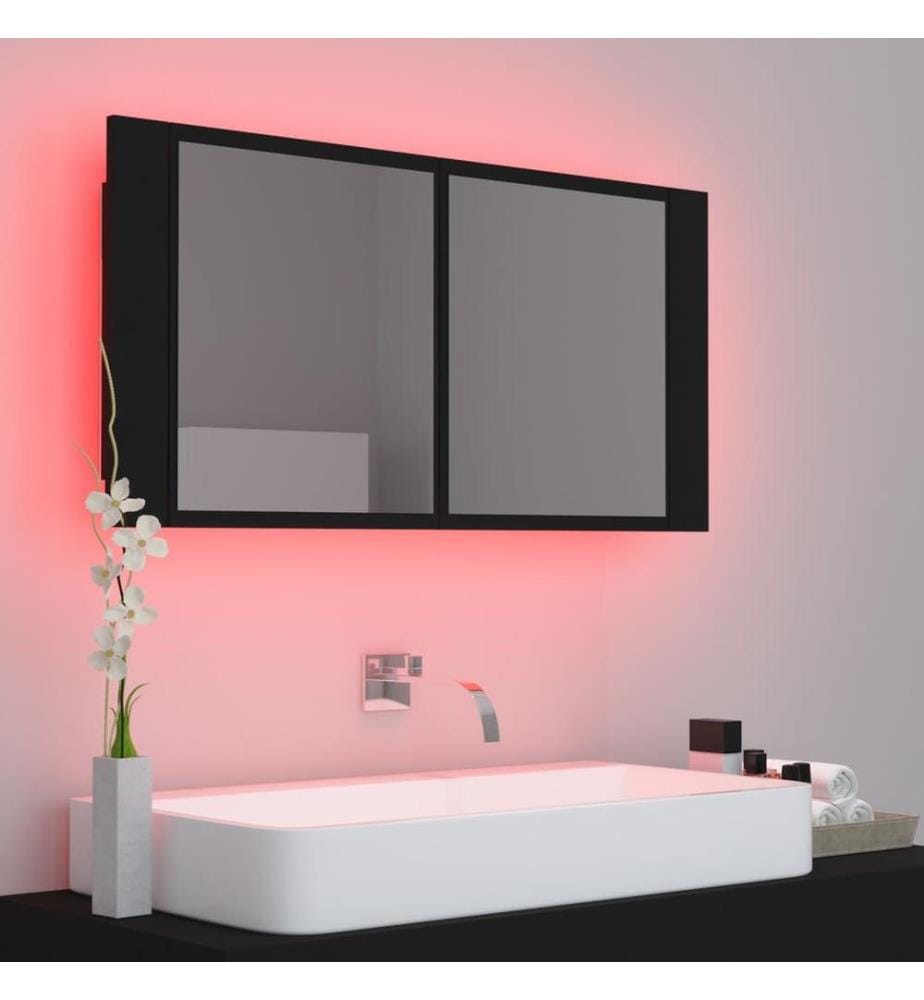 LED-Bad-Spiegelschrank Schwarz 90x12x45 cm Acryl