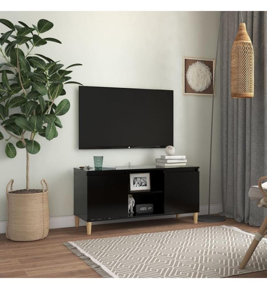 TV-Schrank mit Massivholz-Beinen Schwarz 103,5x35x50 cm