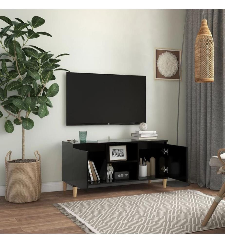 TV-Schrank mit Massivholz-Beinen Schwarz 103,5x35x50 cm