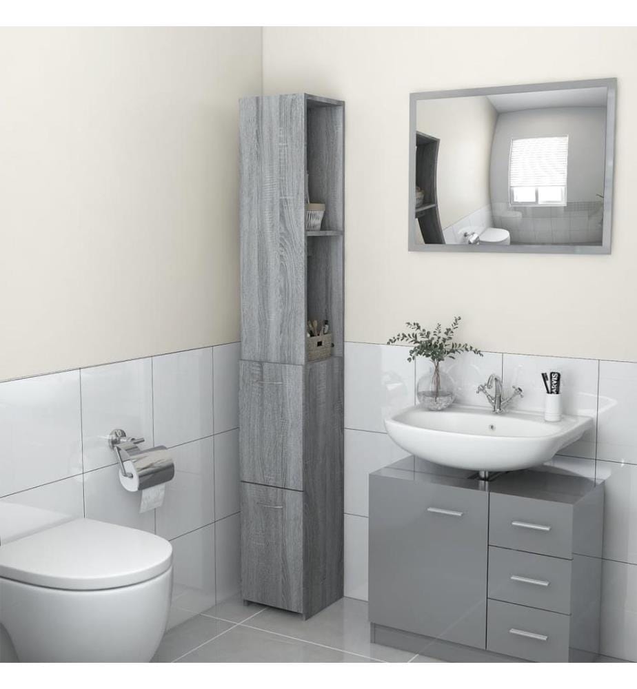 Badschrank Grau Sonoma 25x26,5x170 cm Holzwerkstoff