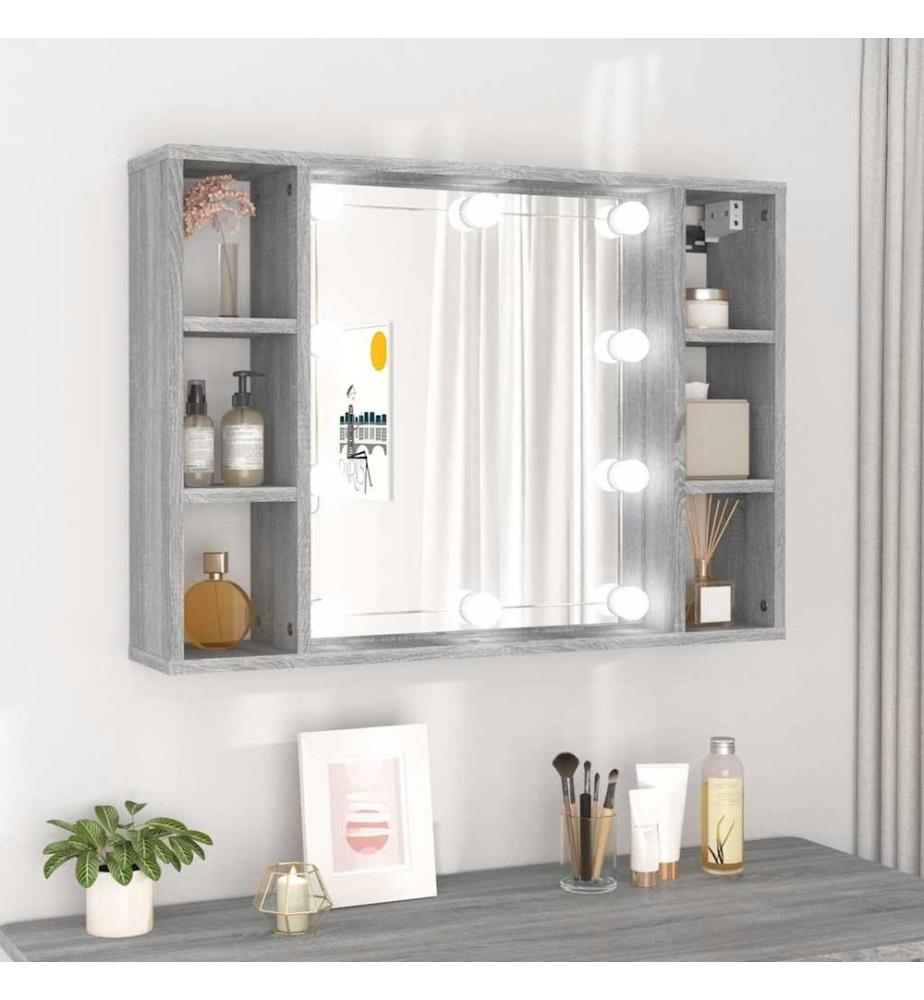 Spiegelschrank mit LED Grau Sonoma 76x15x55 cm