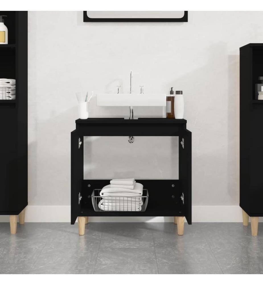 Meuble d'évier noir 58x33x60 cm bois d'ingénierie