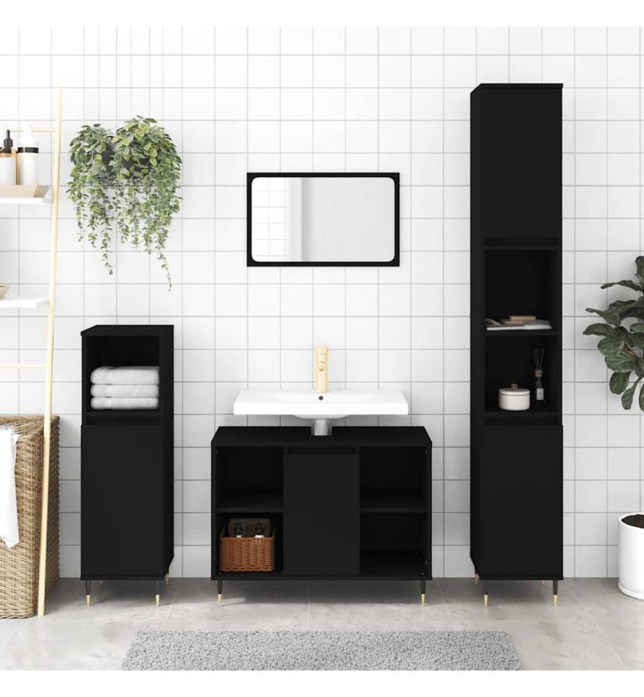 Badschrank Schwarz 80x33x60 cm Holzwerkstoff