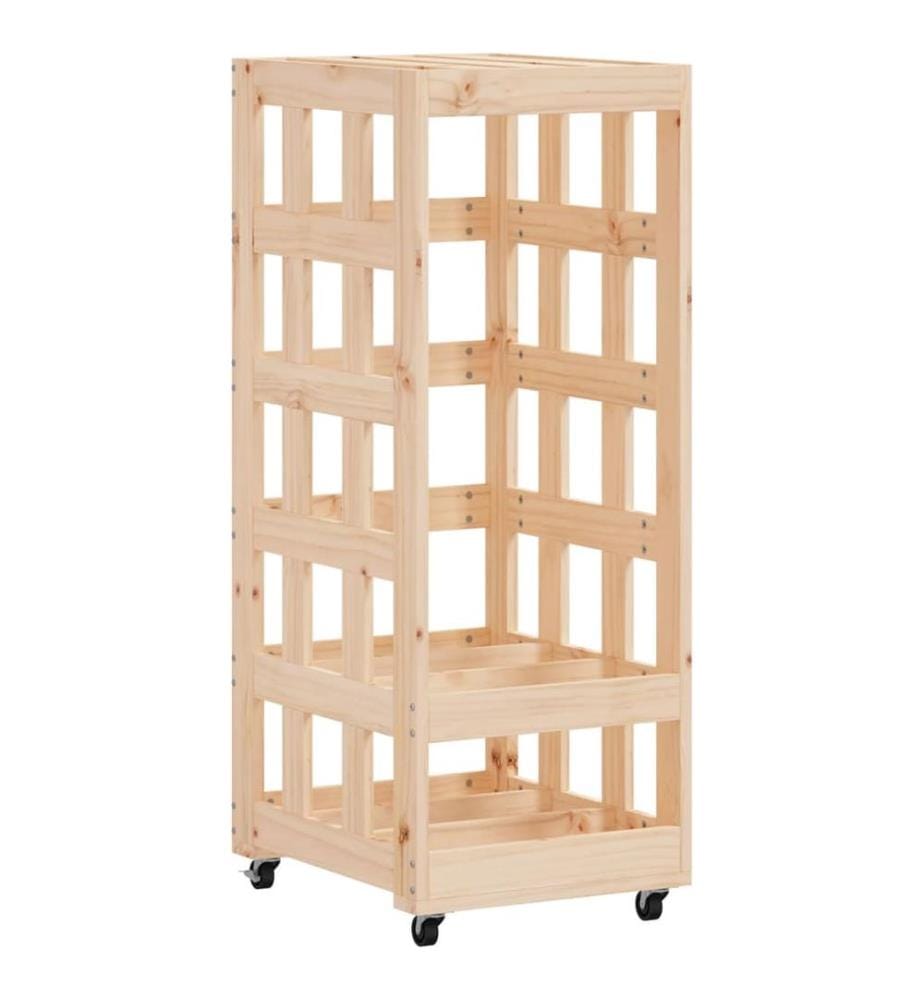 Porte-bûches avec roulettes 40x49x110 cm bois massif de pin