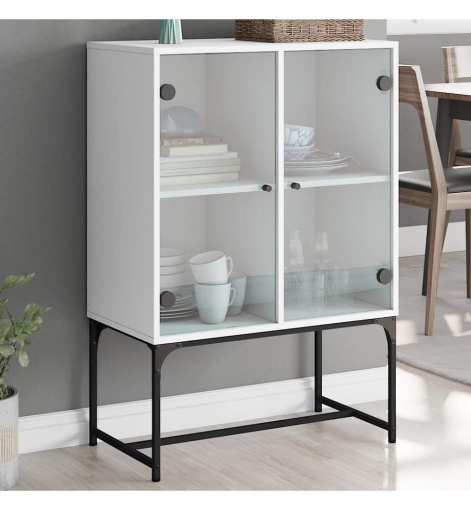 Beistellschrank mit Glastüren Weiss 69x37x100 cm