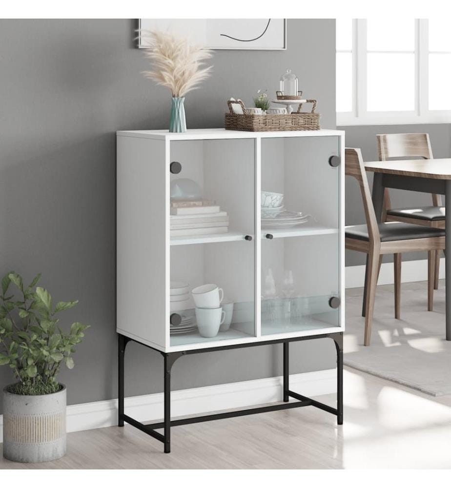 Beistellschrank mit Glastüren Weiss 69x37x100 cm