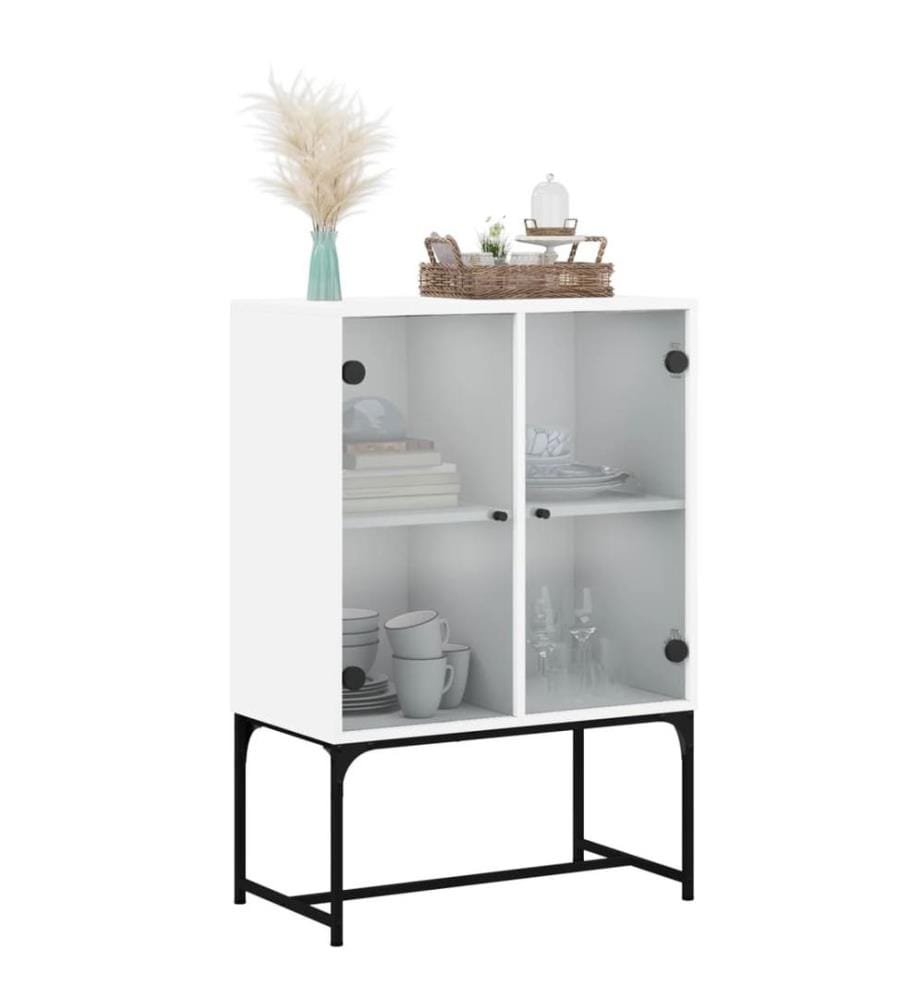 Beistellschrank mit Glastüren Weiss 69x37x100 cm
