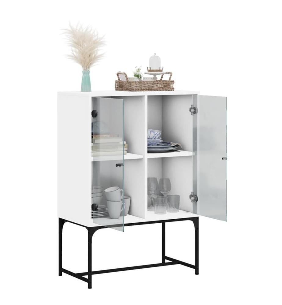 Beistellschrank mit Glastüren Weiss 69x37x100 cm