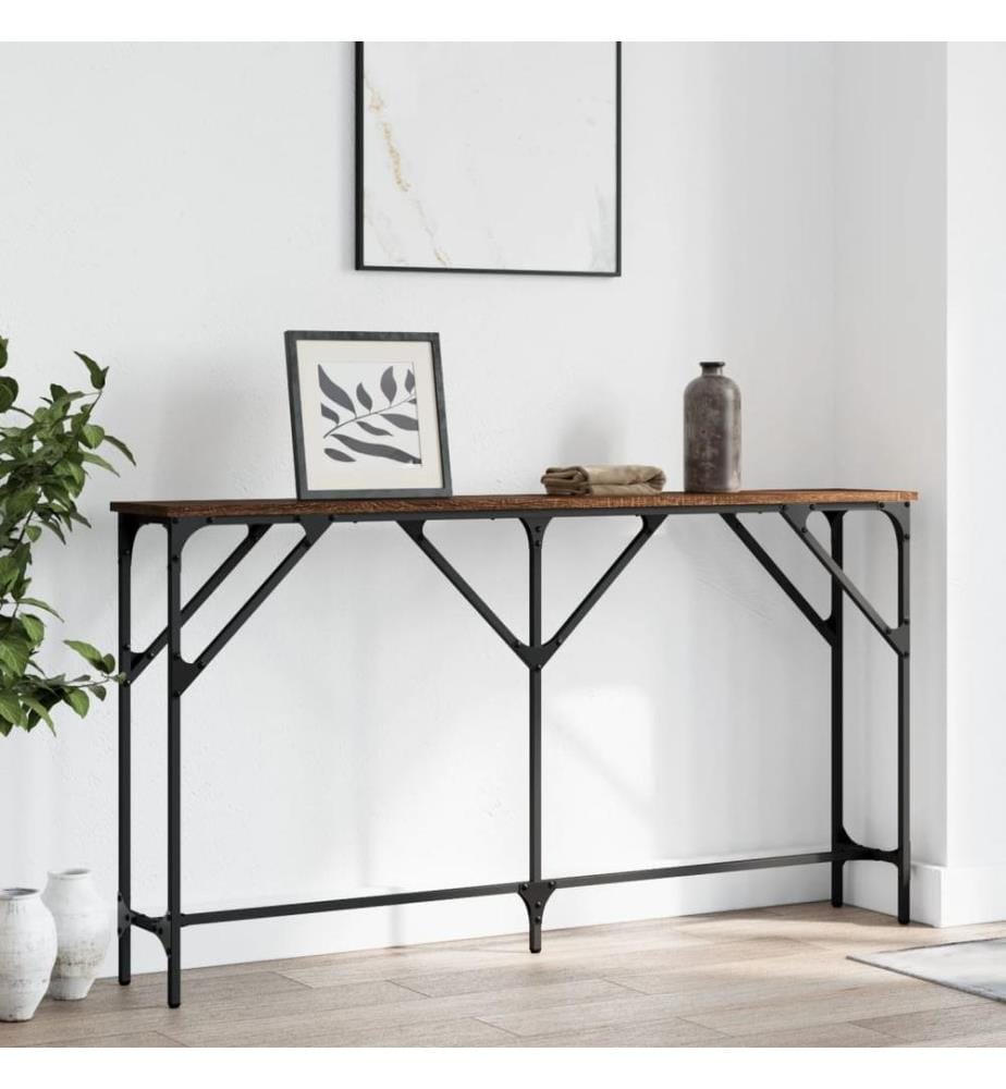 Table console chêne marron 140x23x75 cm bois d'ingénierie