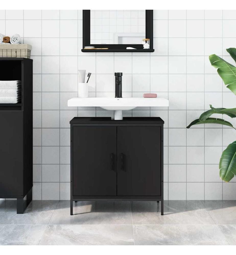 Armoire lavabo de salle de bain noir 60x30x60 cm