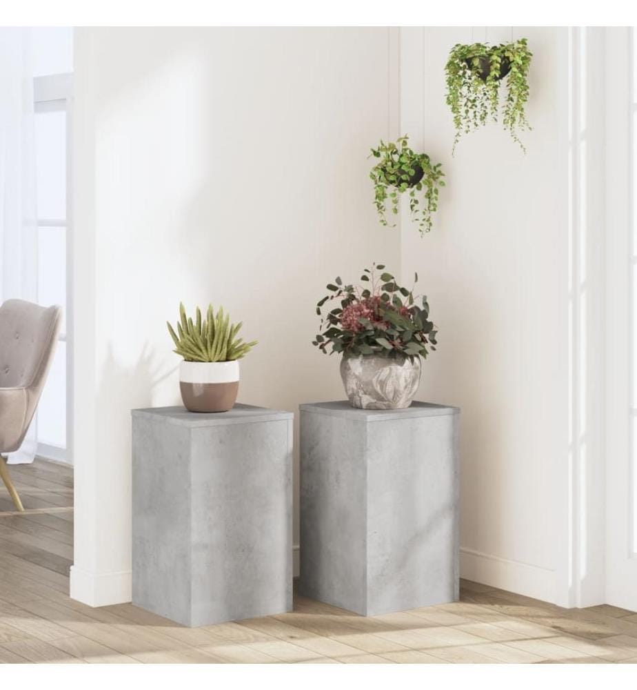 Supports pour plantes 2 pcs gris béton bois d'ingénierie