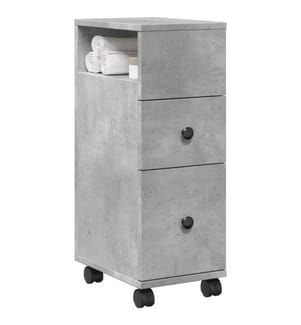 Badschrank Schmal mit Rollen Betongrau Holzwerkstoff